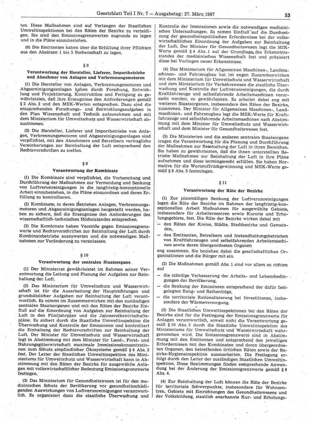 Gesetzblatt (GBl.) der Deutschen Demokratischen Republik (DDR) Teil Ⅰ 1987, Seite 53 (GBl. DDR Ⅰ 1987, S. 53)