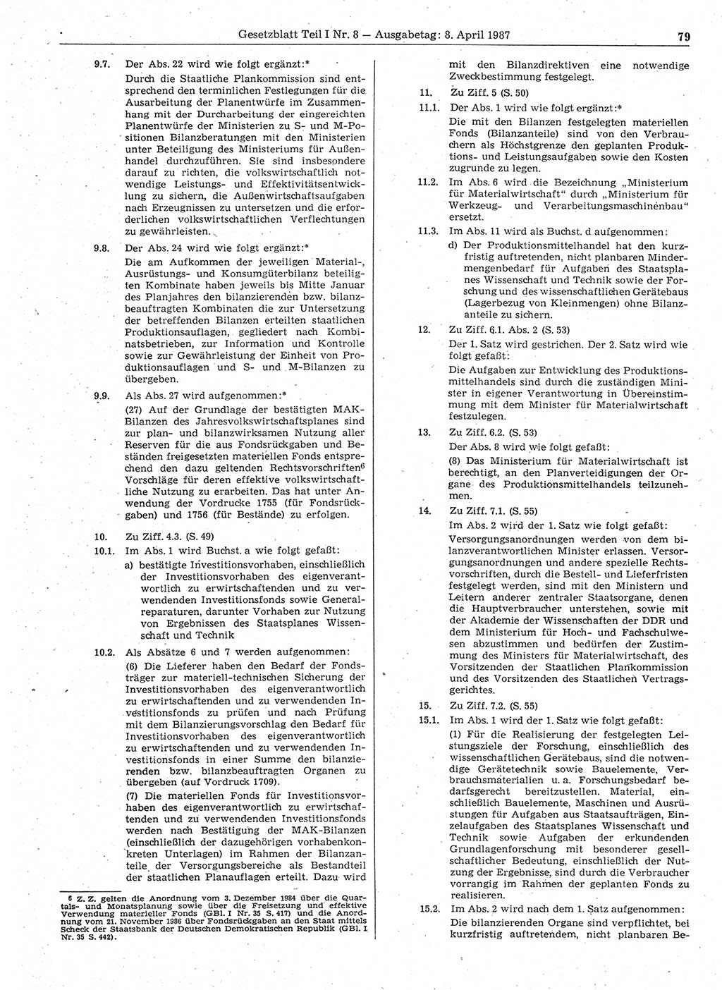 Gesetzblatt (GBl.) der Deutschen Demokratischen Republik (DDR) Teil Ⅰ 1987, Seite 79 (GBl. DDR Ⅰ 1987, S. 79)