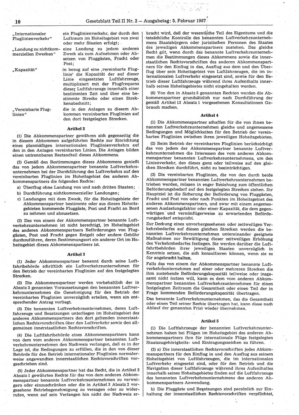 Gesetzblatt (GBl.) der Deutschen Demokratischen Republik (DDR) Teil ⅠⅠ 1987, Seite 10 (GBl. DDR ⅠⅠ 1987, S. 10)