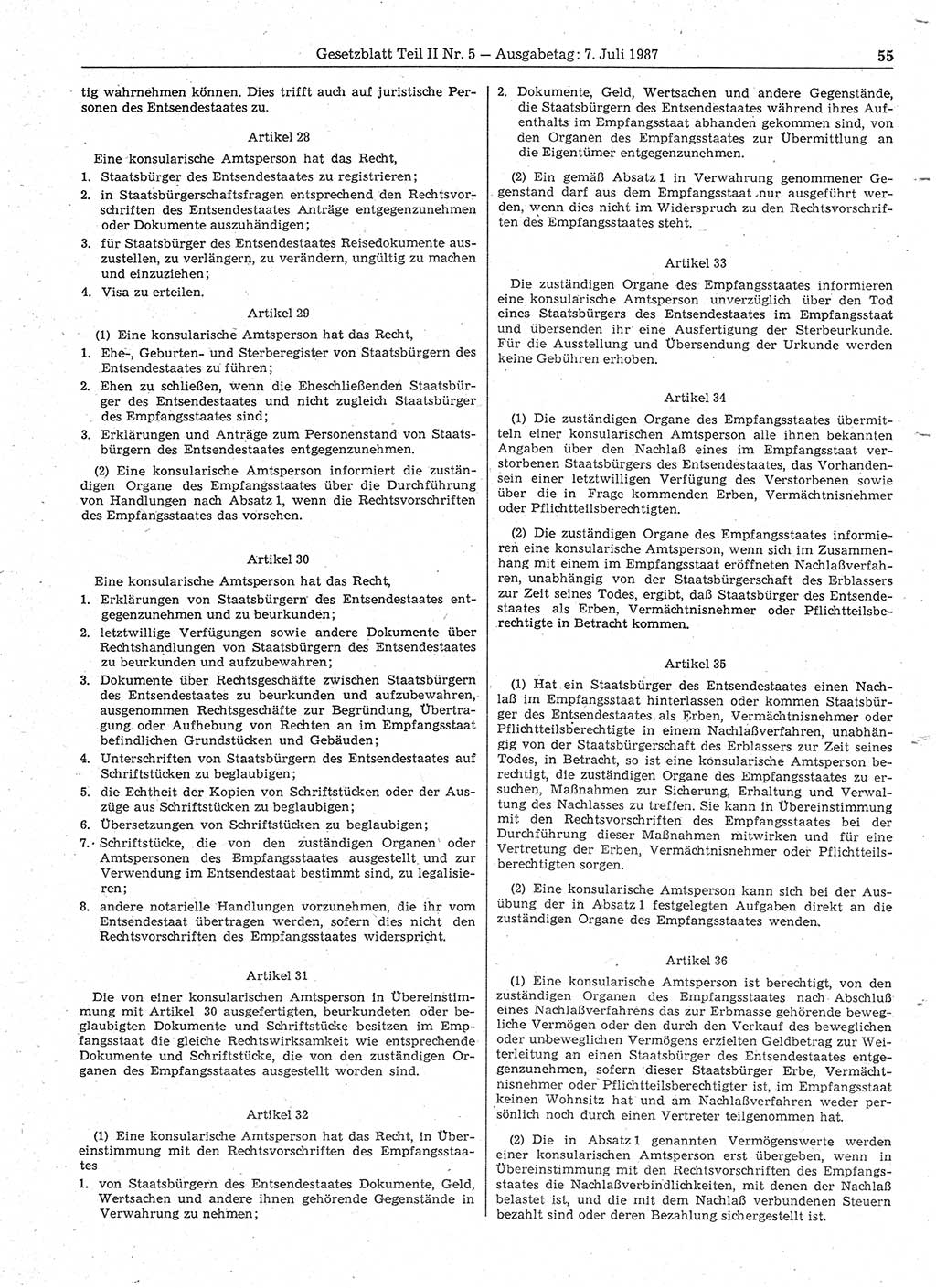 Gesetzblatt (GBl.) der Deutschen Demokratischen Republik (DDR) Teil ⅠⅠ 1987, Seite 55 (GBl. DDR ⅠⅠ 1987, S. 55)