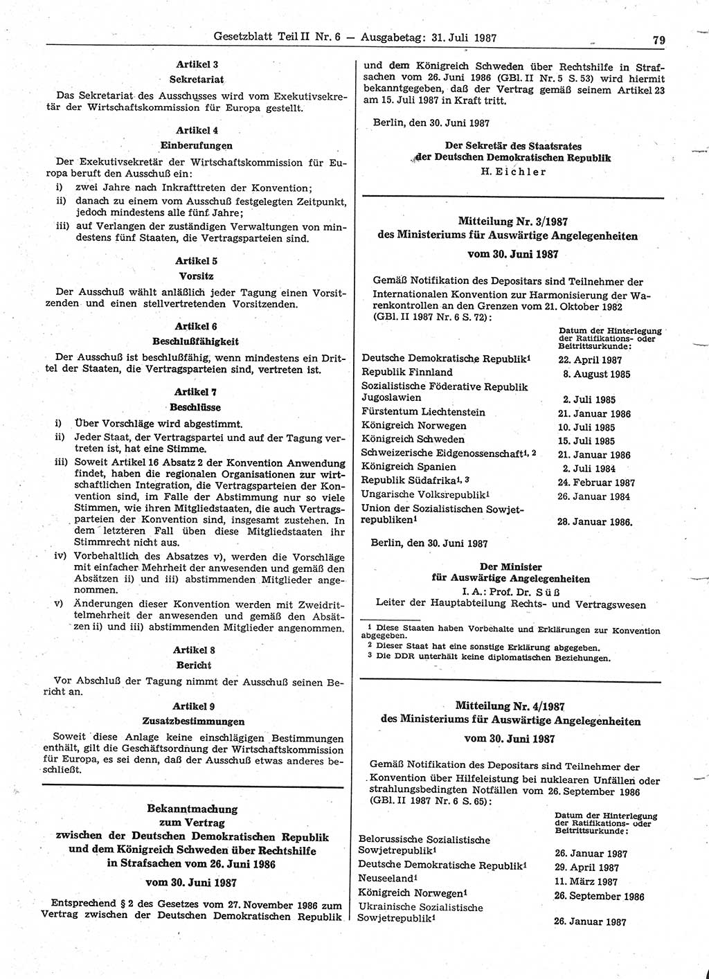 Gesetzblatt (GBl.) der Deutschen Demokratischen Republik (DDR) Teil ⅠⅠ 1987, Seite 79 (GBl. DDR ⅠⅠ 1987, S. 79)