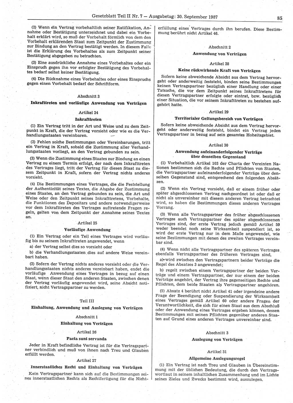 Gesetzblatt (GBl.) der Deutschen Demokratischen Republik (DDR) Teil ⅠⅠ 1987, Seite 85 (GBl. DDR ⅠⅠ 1987, S. 85)