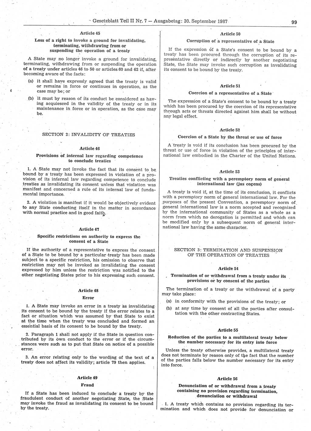 Gesetzblatt (GBl.) der Deutschen Demokratischen Republik (DDR) Teil ⅠⅠ 1987, Seite 99 (GBl. DDR ⅠⅠ 1987, S. 99)