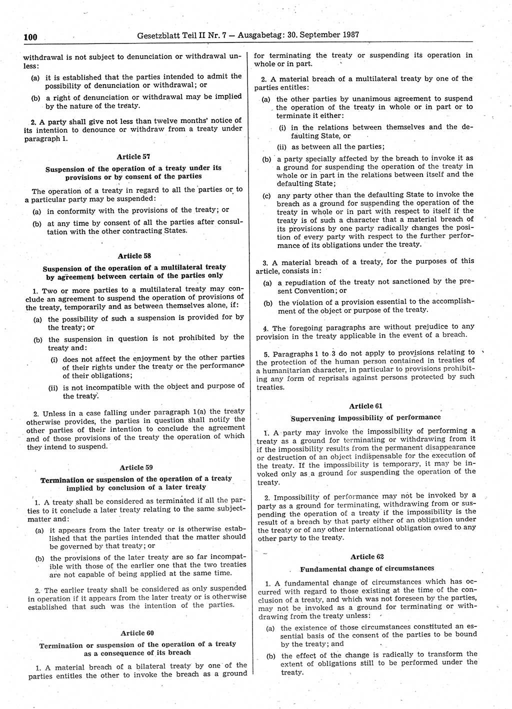 Gesetzblatt (GBl.) der Deutschen Demokratischen Republik (DDR) Teil ⅠⅠ 1987, Seite 100 (GBl. DDR ⅠⅠ 1987, S. 100)