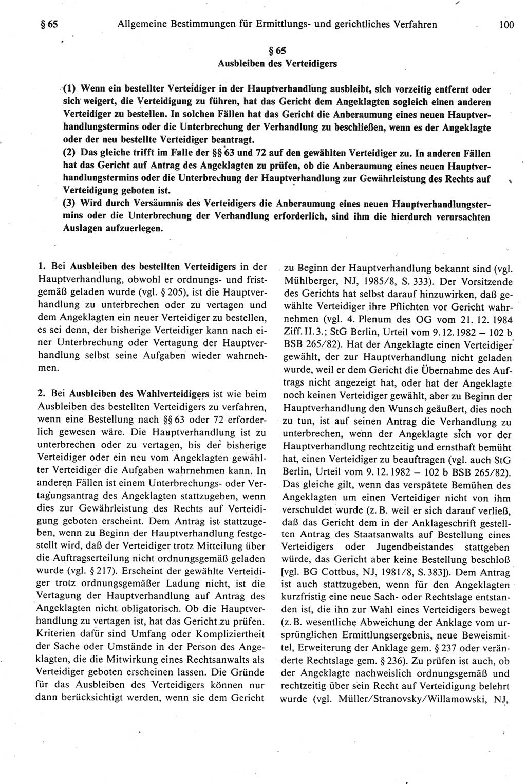 Strafprozeßrecht der DDR [Deutsche Demokratische Republik], Kommentar zur Strafprozeßordnung (StPO) 1987, Seite 100 (Strafprozeßr. DDR Komm. StPO 1987, S. 100)