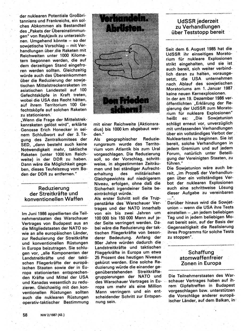 Neuer Weg (NW), Organ des Zentralkomitees (ZK) der SED (Sozialistische Einheitspartei Deutschlands) für Fragen des Parteilebens, 42. Jahrgang [Deutsche Demokratische Republik (DDR)] 1987, Seite 58 (NW ZK SED DDR 1987, S. 58)