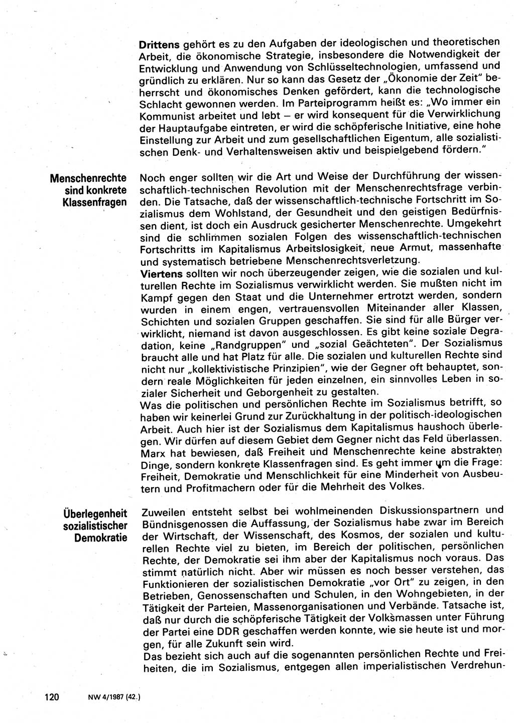 Neuer Weg (NW), Organ des Zentralkomitees (ZK) der SED (Sozialistische Einheitspartei Deutschlands) für Fragen des Parteilebens, 42. Jahrgang [Deutsche Demokratische Republik (DDR)] 1987, Seite 120 (NW ZK SED DDR 1987, S. 120)