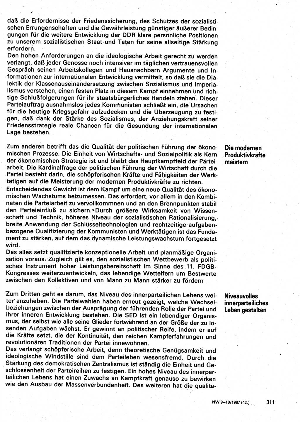 Neuer Weg (NW), Organ des Zentralkomitees (ZK) der SED (Sozialistische Einheitspartei Deutschlands) für Fragen des Parteilebens, 42. Jahrgang [Deutsche Demokratische Republik (DDR)] 1987, Seite 311 (NW ZK SED DDR 1987, S. 311)