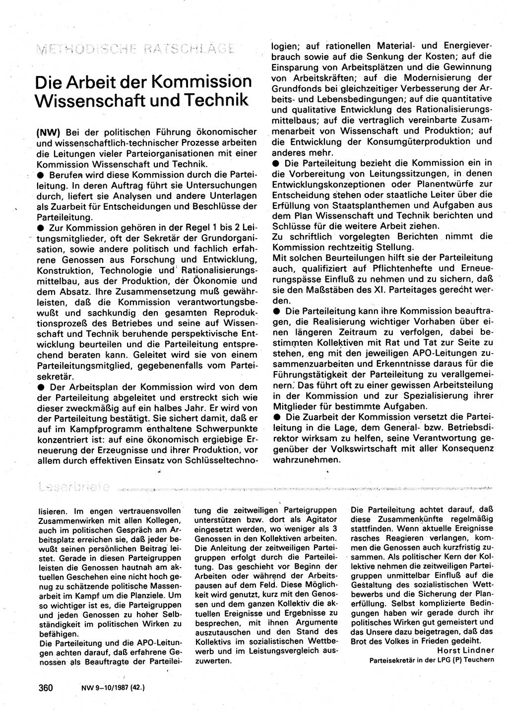 Neuer Weg (NW), Organ des Zentralkomitees (ZK) der SED (Sozialistische Einheitspartei Deutschlands) für Fragen des Parteilebens, 42. Jahrgang [Deutsche Demokratische Republik (DDR)] 1987, Seite 360 (NW ZK SED DDR 1987, S. 360)