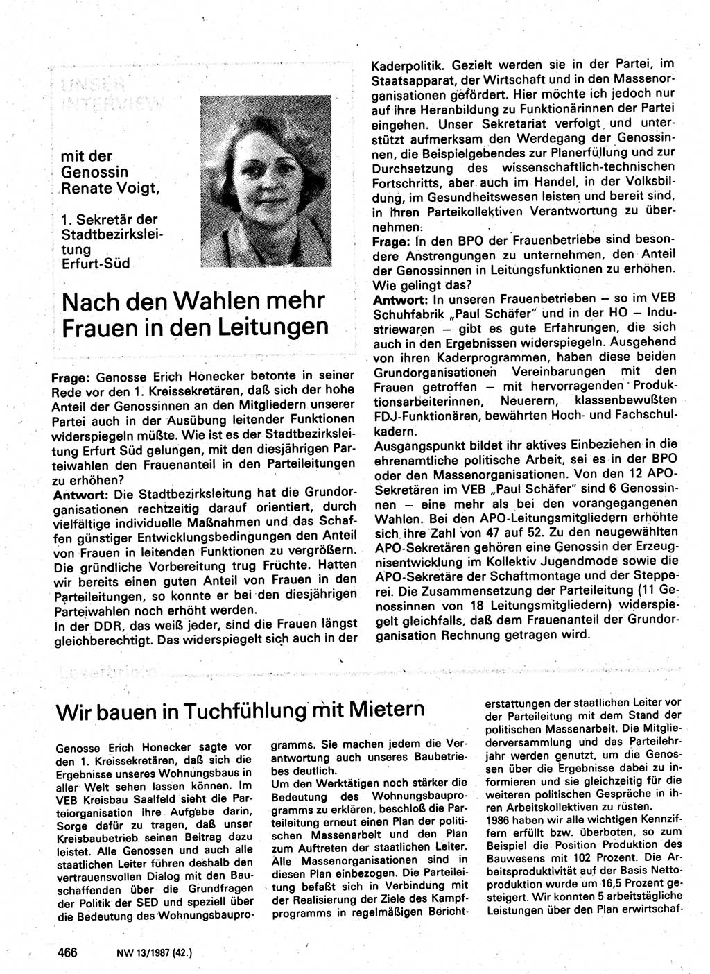 Neuer Weg (NW), Organ des Zentralkomitees (ZK) der SED (Sozialistische Einheitspartei Deutschlands) für Fragen des Parteilebens, 42. Jahrgang [Deutsche Demokratische Republik (DDR)] 1987, Seite 466 (NW ZK SED DDR 1987, S. 466)