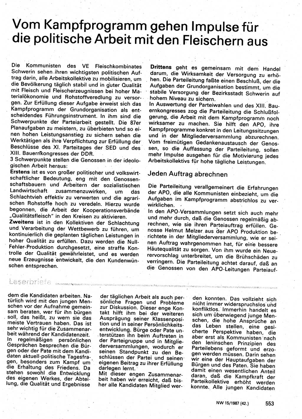 Neuer Weg (NW), Organ des Zentralkomitees (ZK) der SED (Sozialistische Einheitspartei Deutschlands) für Fragen des Parteilebens, 42. Jahrgang [Deutsche Demokratische Republik (DDR)] 1987, Seite 553 (NW ZK SED DDR 1987, S. 553)