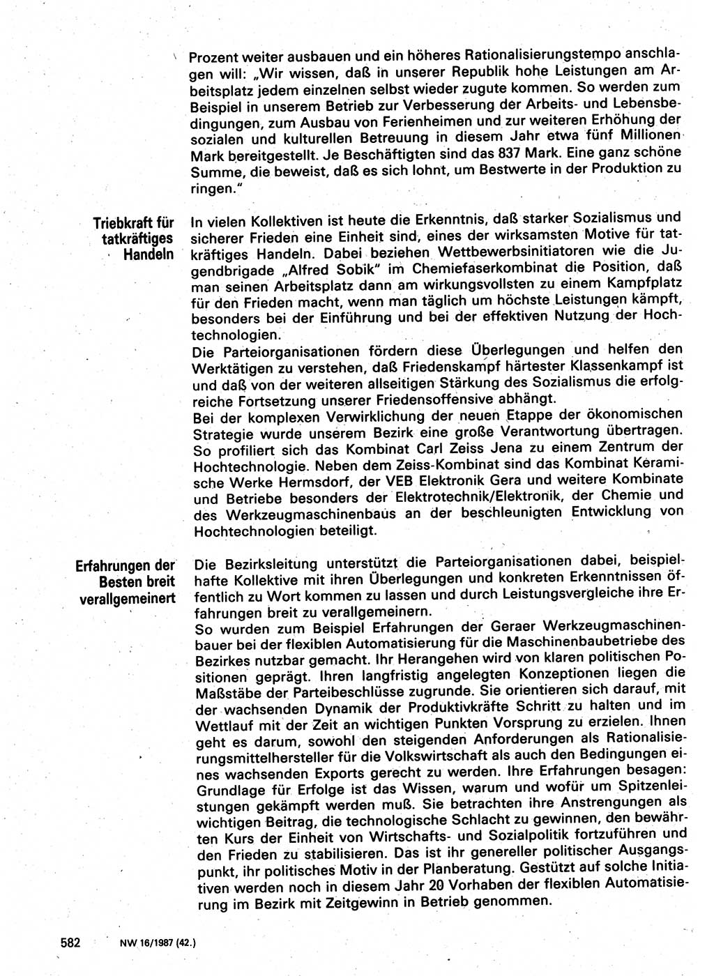 Neuer Weg (NW), Organ des Zentralkomitees (ZK) der SED (Sozialistische Einheitspartei Deutschlands) für Fragen des Parteilebens, 42. Jahrgang [Deutsche Demokratische Republik (DDR)] 1987, Seite 582 (NW ZK SED DDR 1987, S. 582)