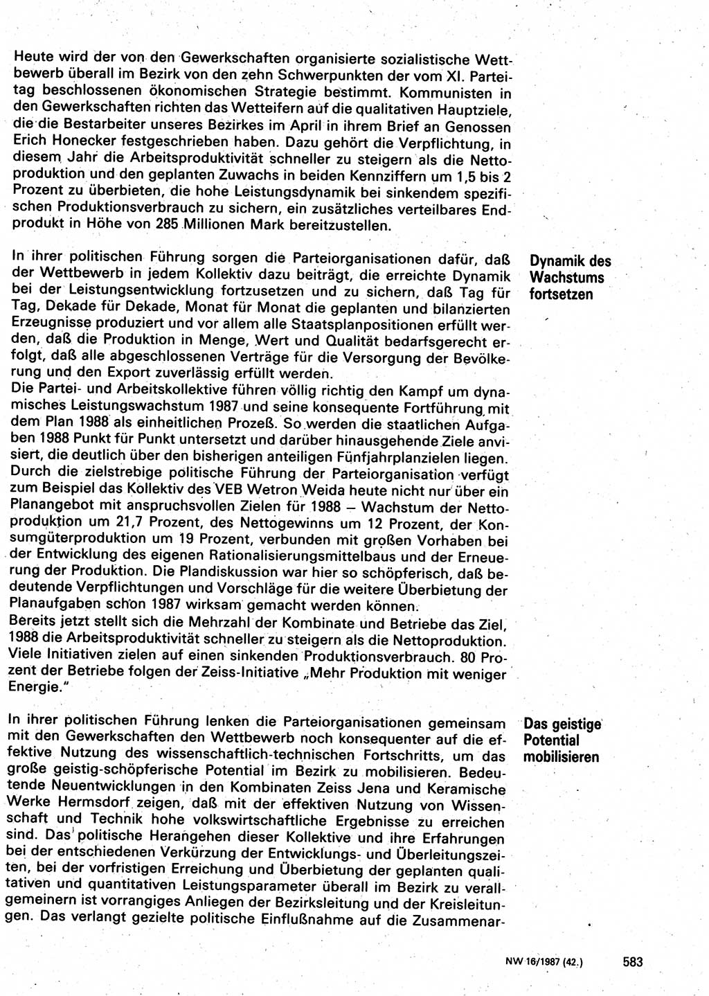 Neuer Weg (NW), Organ des Zentralkomitees (ZK) der SED (Sozialistische Einheitspartei Deutschlands) für Fragen des Parteilebens, 42. Jahrgang [Deutsche Demokratische Republik (DDR)] 1987, Seite 583 (NW ZK SED DDR 1987, S. 583)