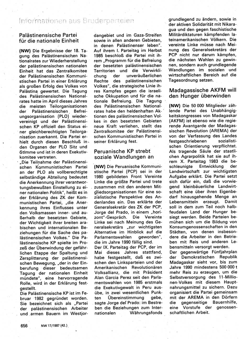 Neuer Weg (NW), Organ des Zentralkomitees (ZK) der SED (Sozialistische Einheitspartei Deutschlands) für Fragen des Parteilebens, 42. Jahrgang [Deutsche Demokratische Republik (DDR)] 1987, Seite 656 (NW ZK SED DDR 1987, S. 656)