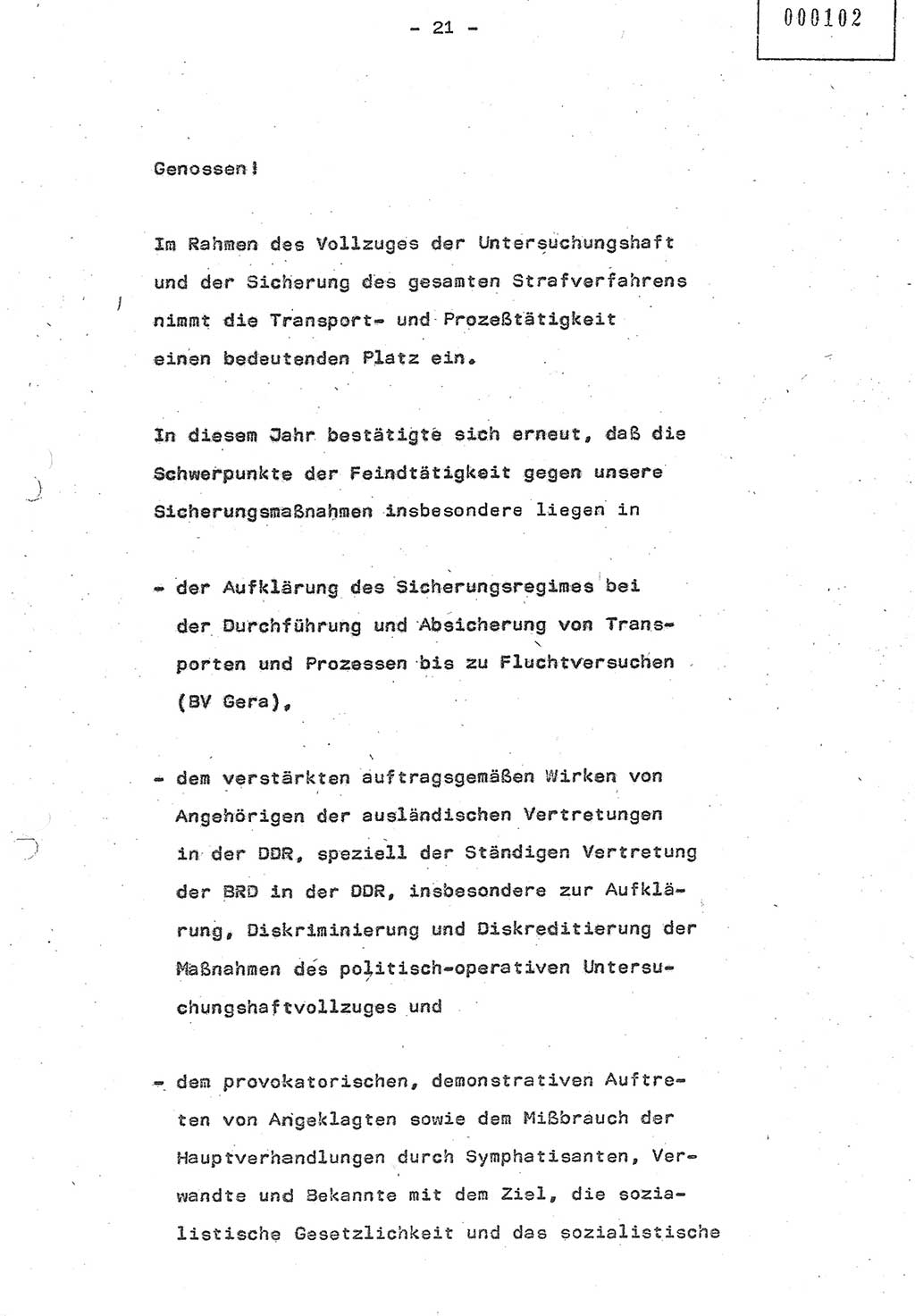 Referat (Oberst Siegfried Rataizick) auf der Dienstberatung mit den Leitern der Abteilungen der Abteilung ⅩⅣ des MfS [Ministerium für Staatssicherheit] Berlin und den Leitern der Abteilungen ⅩⅣ der Bezirksverwaltungen (BV) am 3.12.1987, Ministerium für Staatssicherheit [Deutsche Demokratische Republik (DDR)], Abteilung (Abt.) XIV, Berlin, 28.11.1987, Seite 21 (Ref. Di.-Ber. Ltr. Abt. ⅩⅣ MfS DDR 1987, S. 21)