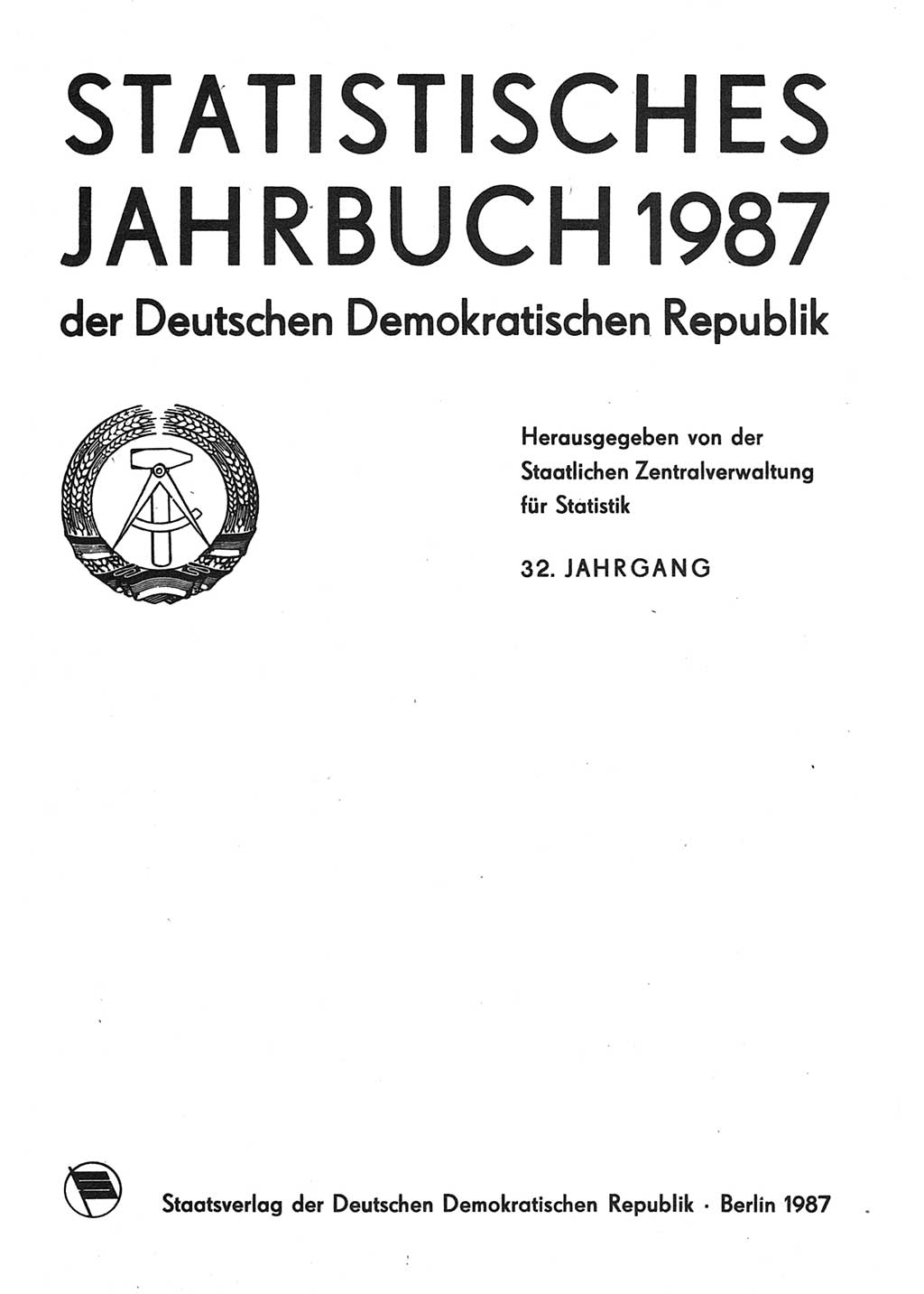 Statistisches Jahrbuch der Deutschen Demokratischen Republik (DDR) 1987, Seite 1 (Stat. Jb. DDR 1987, S. 1)