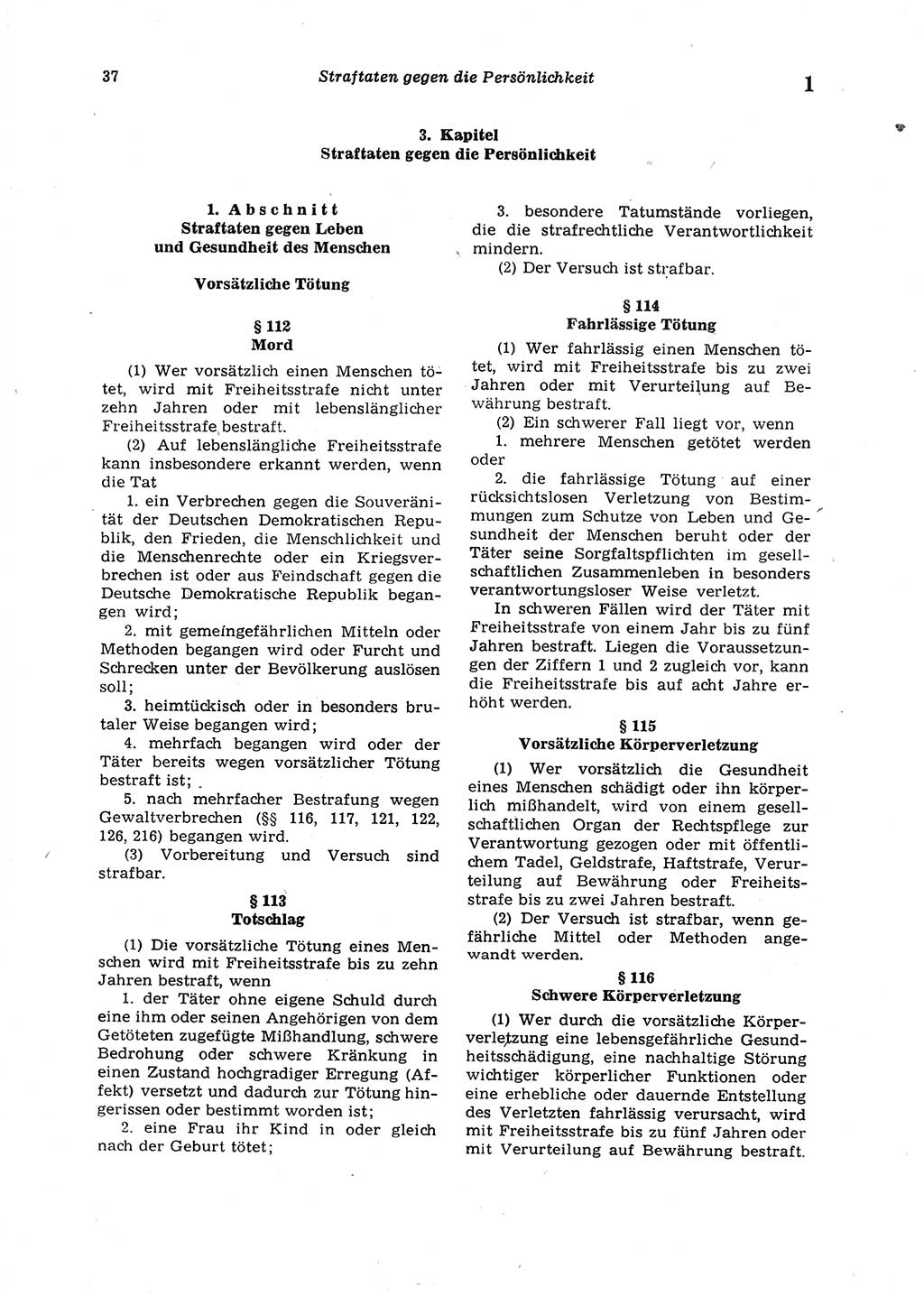 Strafgesetzbuch (StGB) der Deutschen Demokratischen Republik (DDR) 1987, Seite 37 (StGB DDR 1987, S. 37)