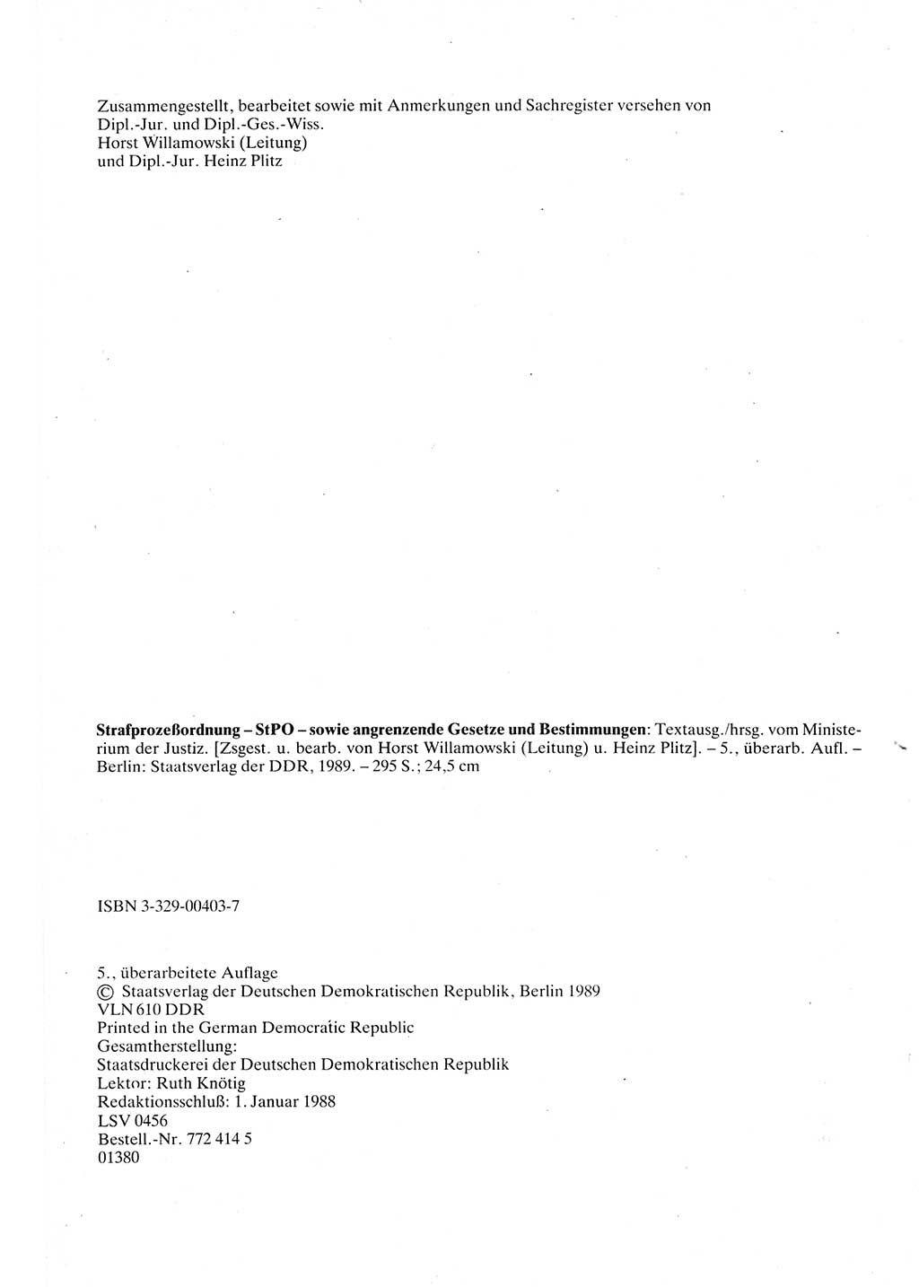 Strafprozeßordnung (StPO) der Deutschen Demokratischen Republik (DDR) sowie angrenzende Gesetze und Bestimmungen 1987, Seite 2 (StPO DDR Ges. Best. 1987, S. 2)