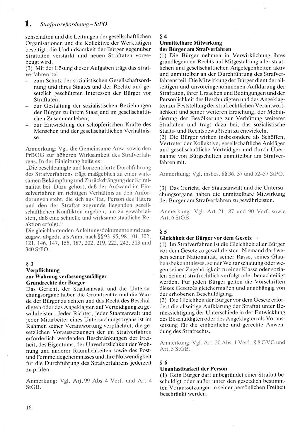 Strafprozeßordnung (StPO) der Deutschen Demokratischen Republik (DDR) sowie angrenzende Gesetze und Bestimmungen 1987, Seite 16 (StPO DDR Ges. Best. 1987, S. 16)