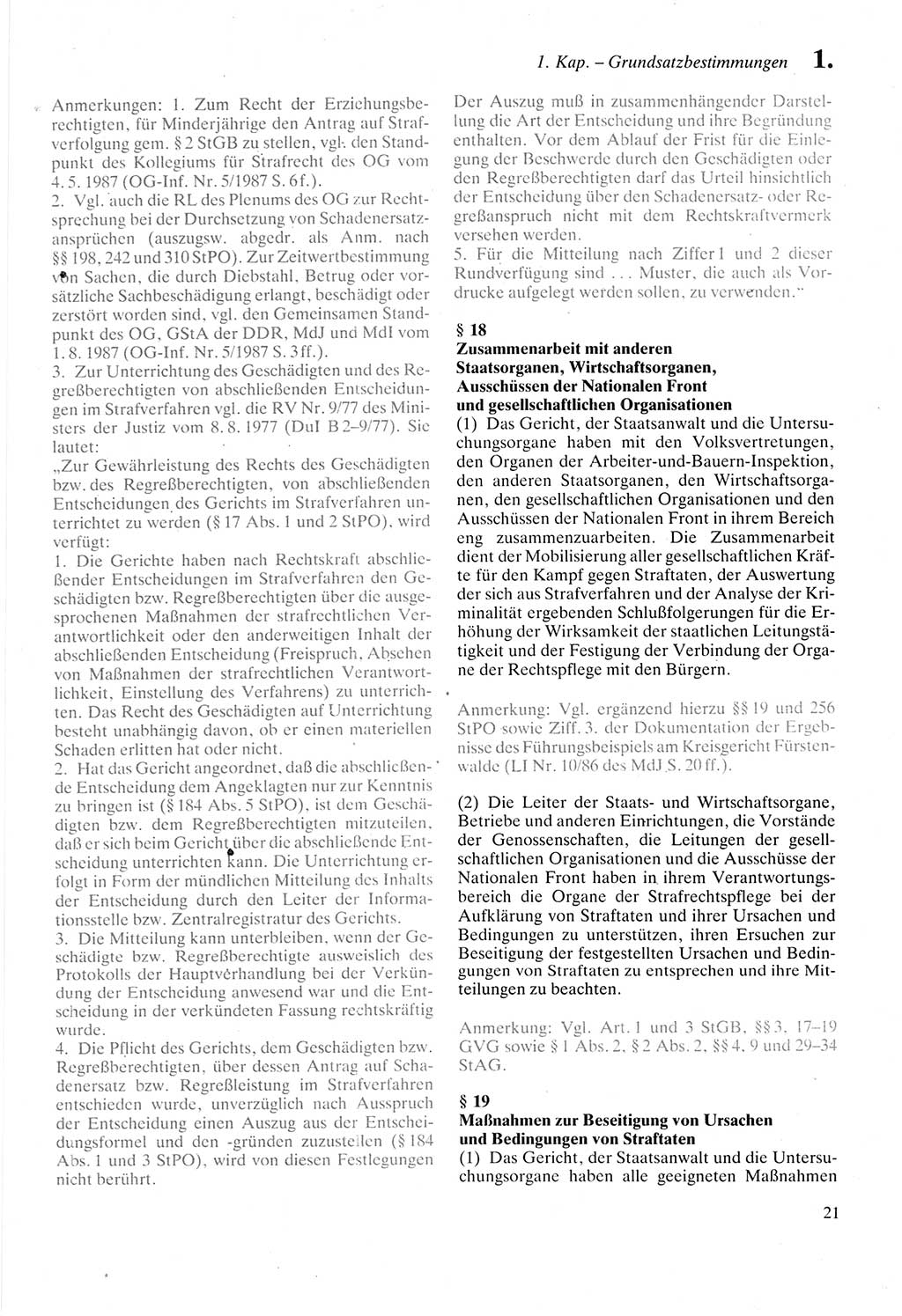 Strafprozeßordnung (StPO) der Deutschen Demokratischen Republik (DDR) sowie angrenzende Gesetze und Bestimmungen 1987, Seite 21 (StPO DDR Ges. Best. 1987, S. 21)