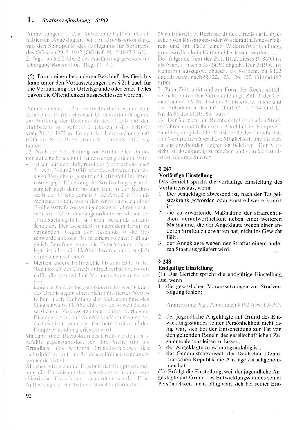 Strafprozeßordnung (StPO) der Deutschen Demokratischen Republik (DDR) sowie angrenzende Gesetze und Bestimmungen 1987, Seite 92 (StPO DDR Ges. Best. 1987, S. 92)