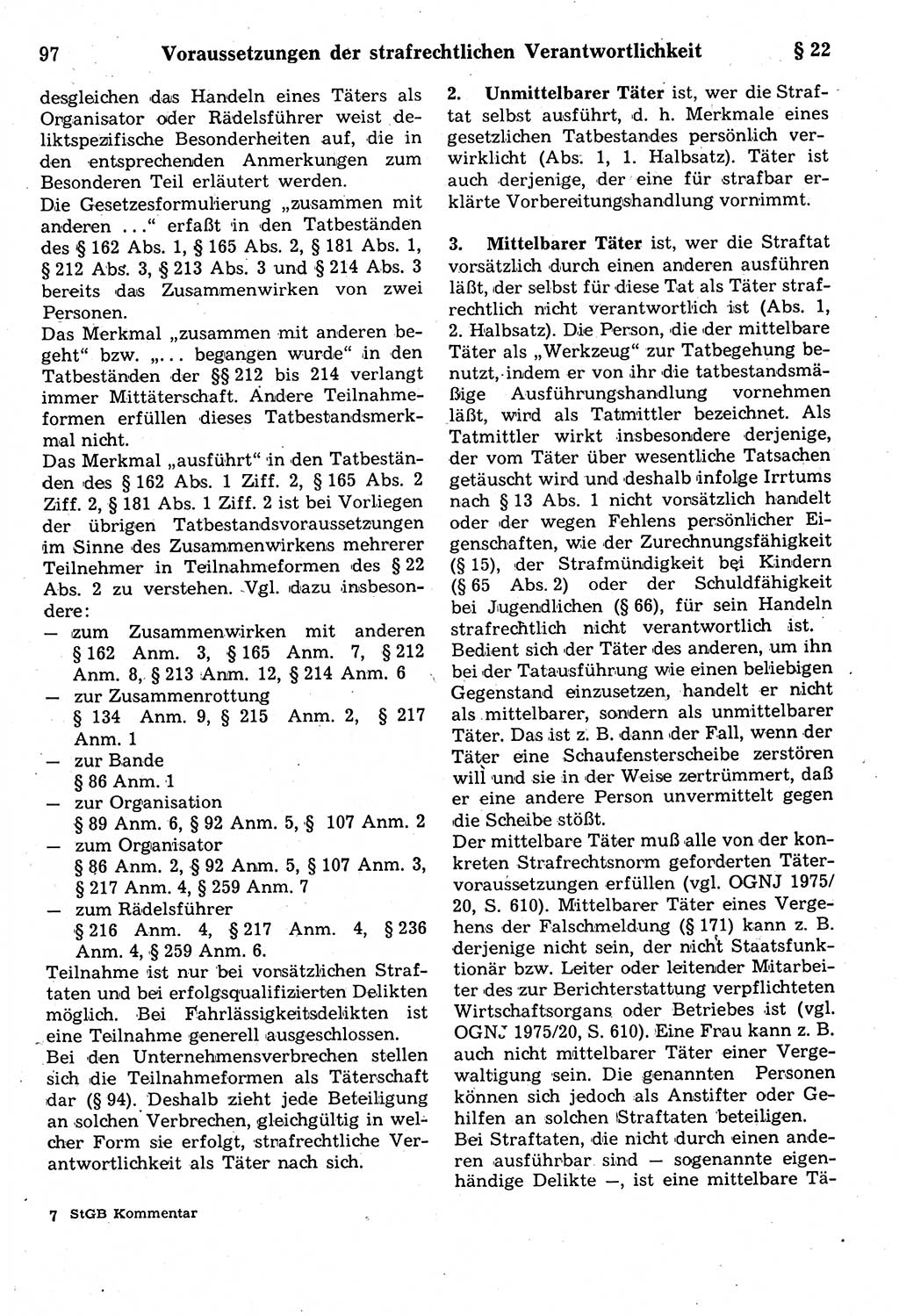 Strafrecht der Deutschen Demokratischen Republik (DDR), Kommentar zum Strafgesetzbuch (StGB) 1987, Seite 97 (Strafr. DDR Komm. StGB 1987, S. 97)
