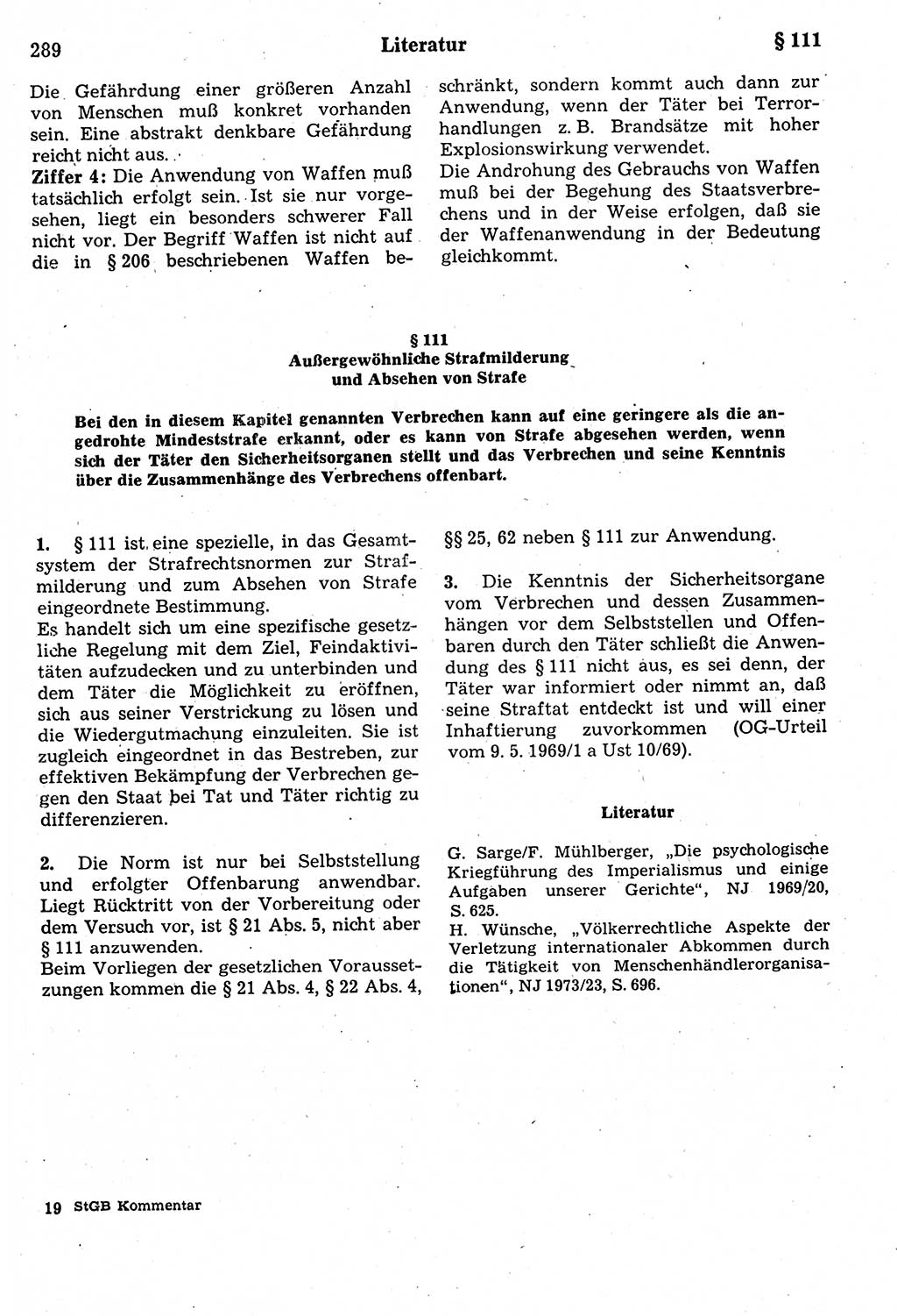 Strafrecht der Deutschen Demokratischen Republik (DDR), Kommentar zum Strafgesetzbuch (StGB) 1987, Seite 289 (Strafr. DDR Komm. StGB 1987, S. 289)