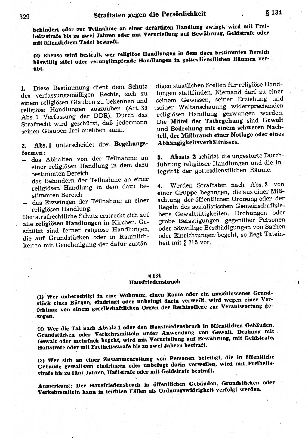 Strafrecht der Deutschen Demokratischen Republik (DDR), Kommentar zum Strafgesetzbuch (StGB) 1987, Seite 329 (Strafr. DDR Komm. StGB 1987, S. 329)