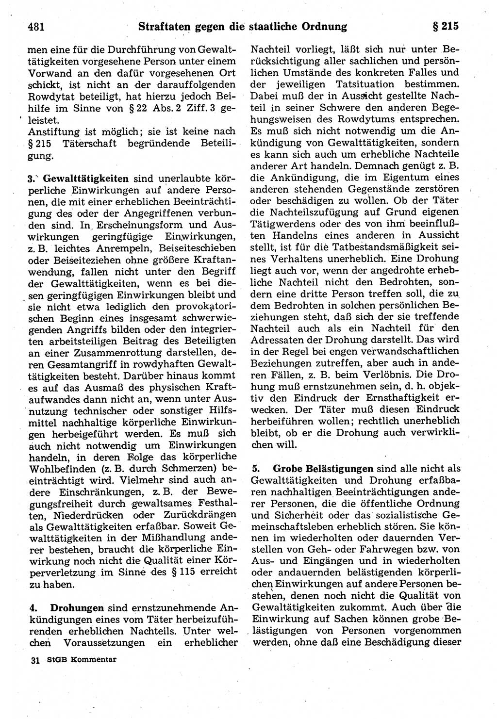 Strafrecht der Deutschen Demokratischen Republik (DDR), Kommentar zum Strafgesetzbuch (StGB) 1987, Seite 481 (Strafr. DDR Komm. StGB 1987, S. 481)