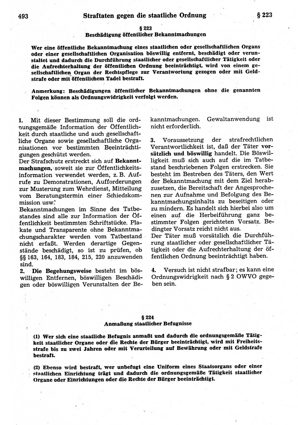 Strafrecht der Deutschen Demokratischen Republik (DDR), Kommentar zum Strafgesetzbuch (StGB) 1987, Seite 493 (Strafr. DDR Komm. StGB 1987, S. 493)