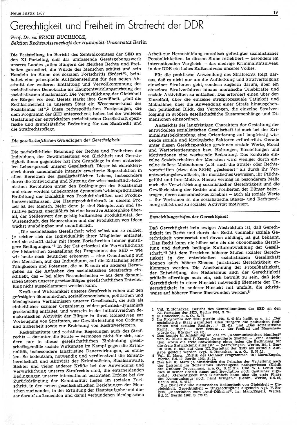 Neue Justiz (NJ), Zeitschrift für sozialistisches Recht und Gesetzlichkeit [Deutsche Demokratische Republik (DDR)], 41. Jahrgang 1987, Seite 19 (NJ DDR 1987, S. 19)