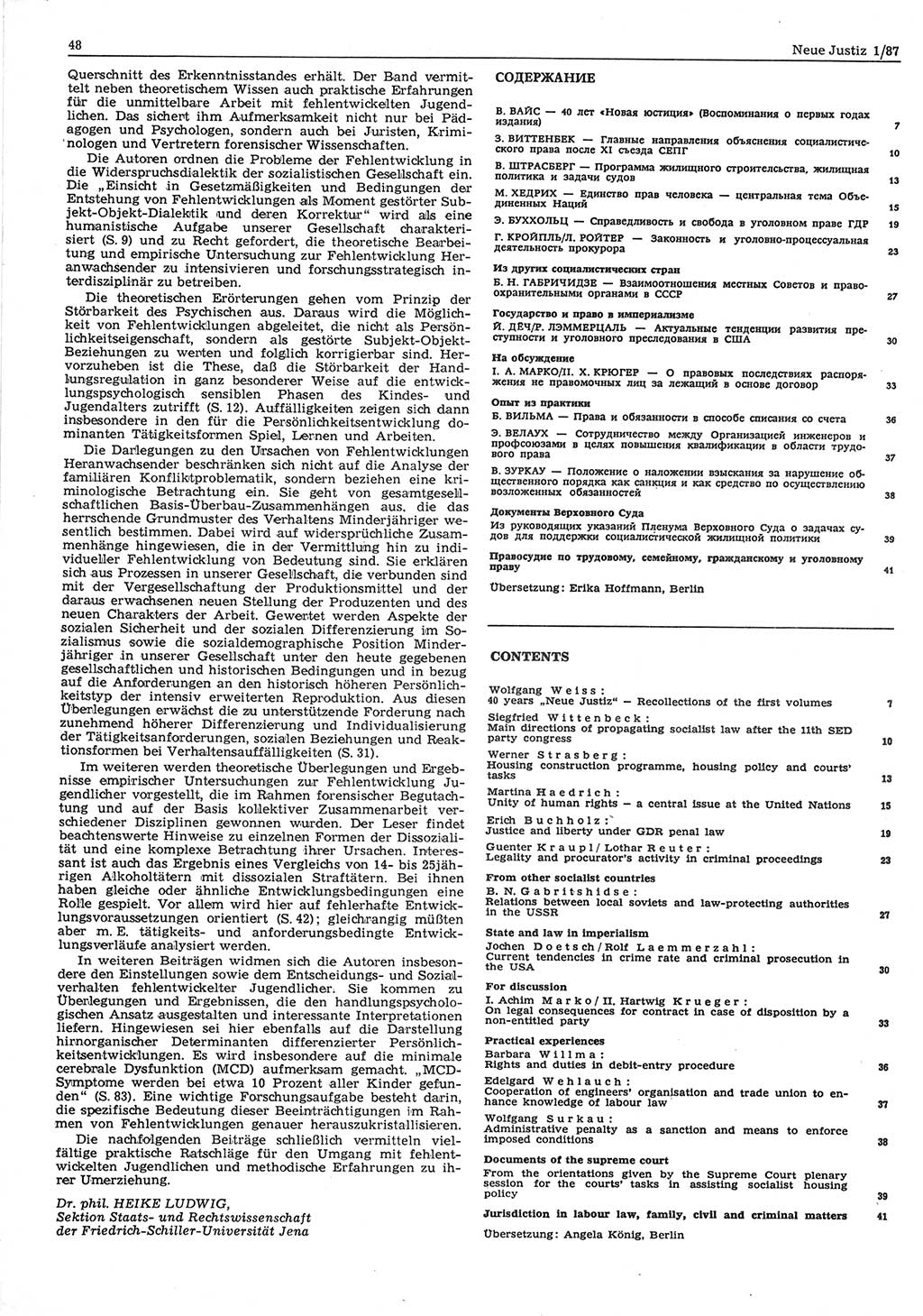 Neue Justiz (NJ), Zeitschrift für sozialistisches Recht und Gesetzlichkeit [Deutsche Demokratische Republik (DDR)], 41. Jahrgang 1987, Seite 48 (NJ DDR 1987, S. 48)