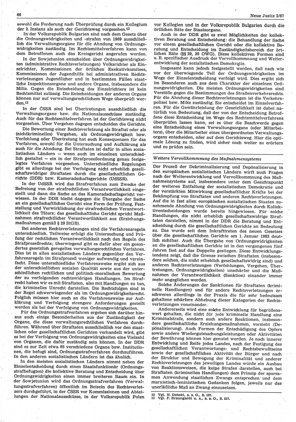 Neue Justiz (NJ), Zeitschrift für sozialistisches Recht und Gesetzlichkeit [Deutsche Demokratische Republik (DDR)], 41. Jahrgang 1987, Seite 66 (NJ DDR 1987, S. 66)