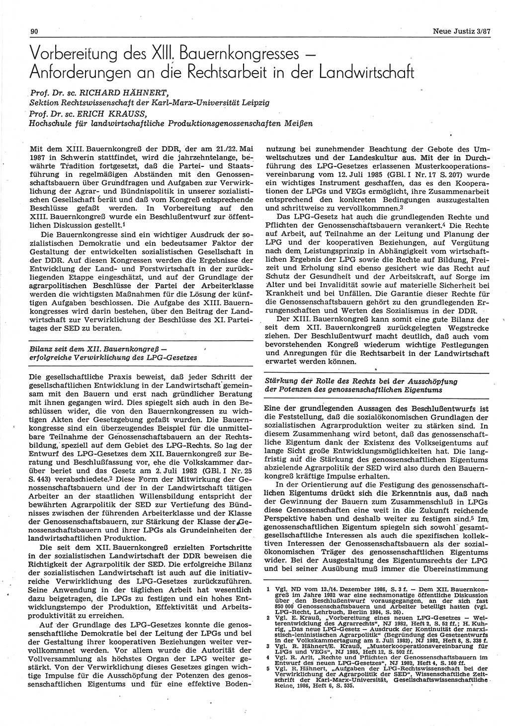 Neue Justiz (NJ), Zeitschrift für sozialistisches Recht und Gesetzlichkeit [Deutsche Demokratische Republik (DDR)], 41. Jahrgang 1987, Seite 90 (NJ DDR 1987, S. 90)