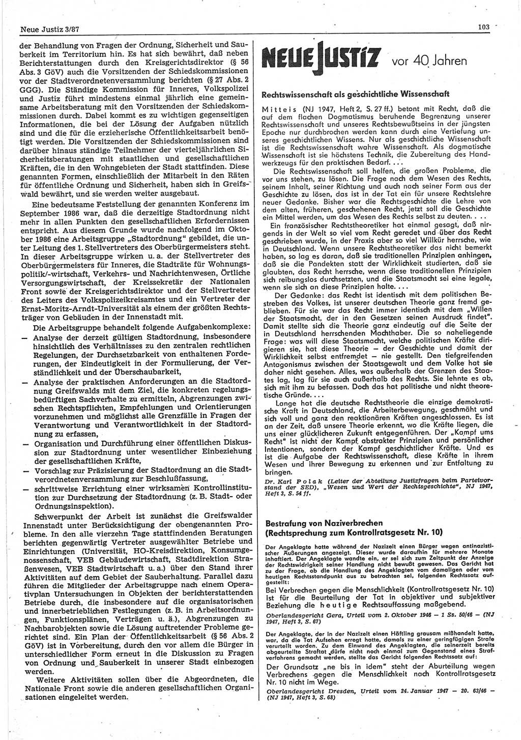 Neue Justiz (NJ), Zeitschrift für sozialistisches Recht und Gesetzlichkeit [Deutsche Demokratische Republik (DDR)], 41. Jahrgang 1987, Seite 103 (NJ DDR 1987, S. 103)