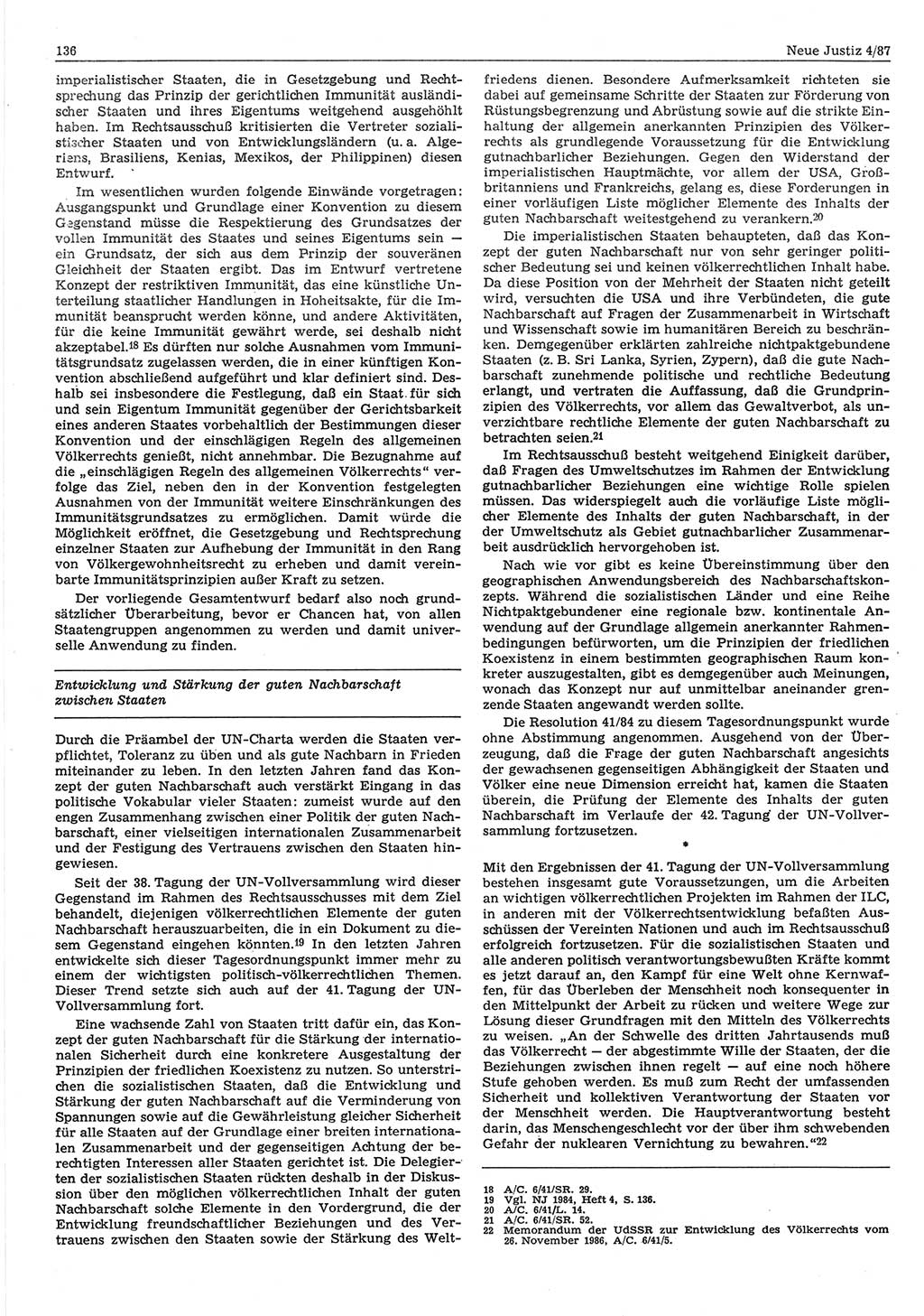 Neue Justiz (NJ), Zeitschrift für sozialistisches Recht und Gesetzlichkeit [Deutsche Demokratische Republik (DDR)], 41. Jahrgang 1987, Seite 136 (NJ DDR 1987, S. 136)