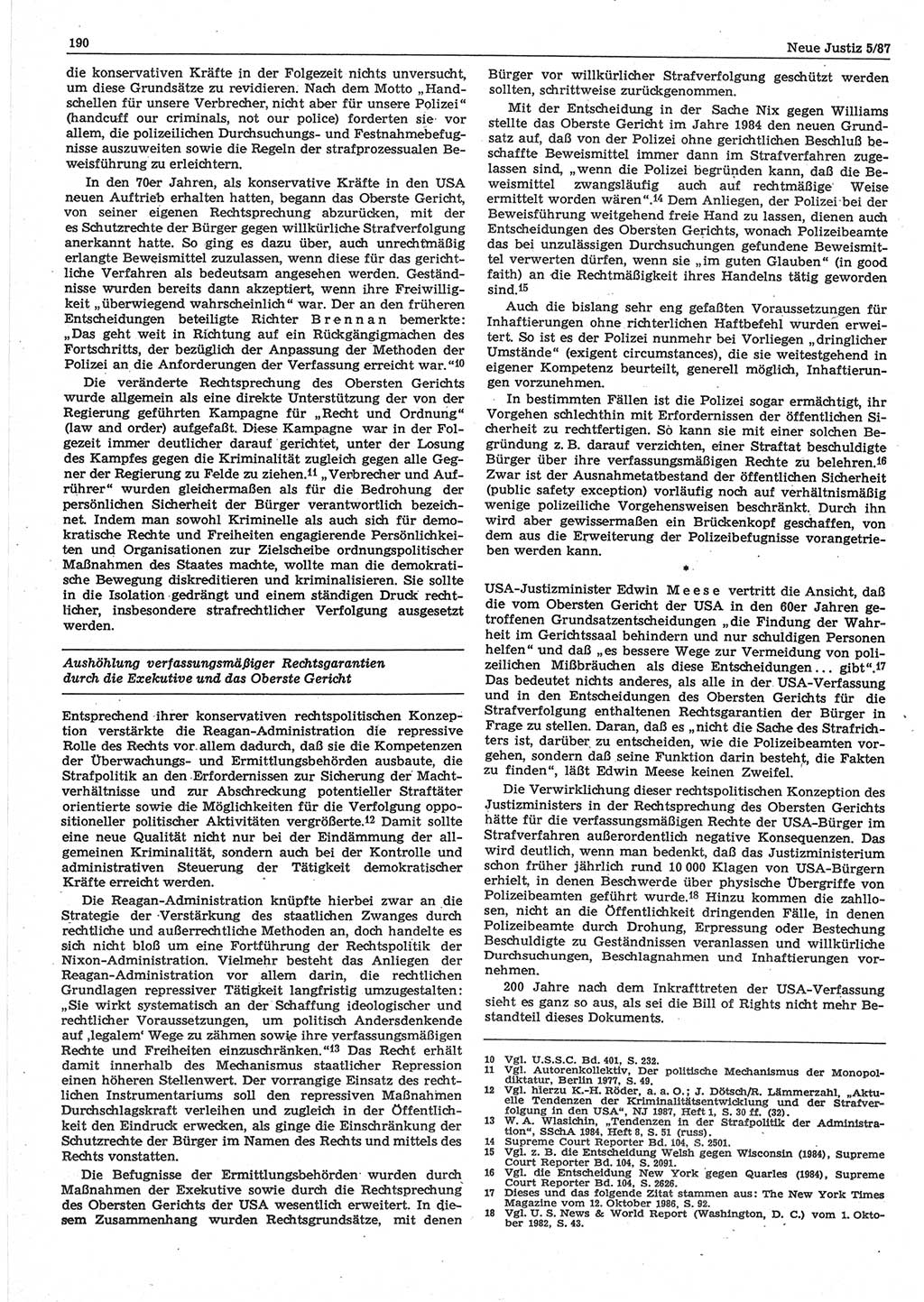 Neue Justiz (NJ), Zeitschrift für sozialistisches Recht und Gesetzlichkeit [Deutsche Demokratische Republik (DDR)], 41. Jahrgang 1987, Seite 190 (NJ DDR 1987, S. 190)