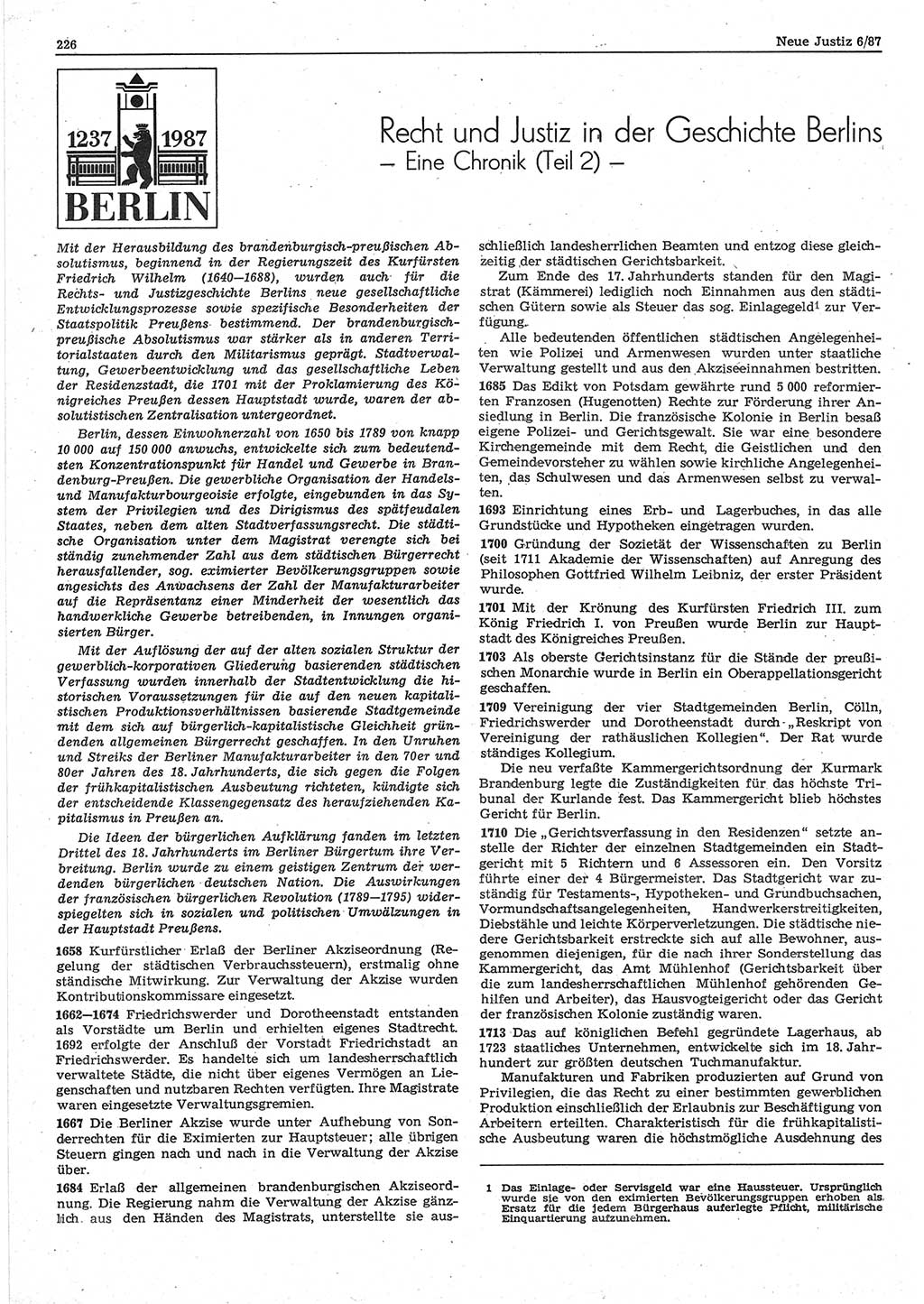 Neue Justiz (NJ), Zeitschrift für sozialistisches Recht und Gesetzlichkeit [Deutsche Demokratische Republik (DDR)], 41. Jahrgang 1987, Seite 226 (NJ DDR 1987, S. 226)