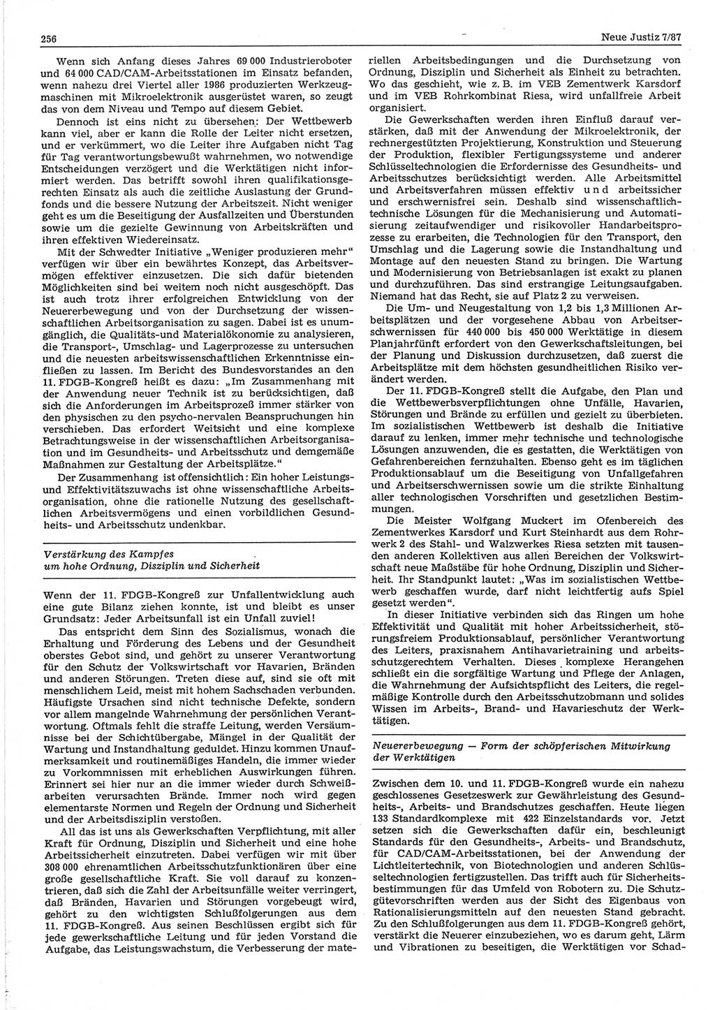 Neue Justiz (NJ), Zeitschrift für sozialistisches Recht und Gesetzlichkeit [Deutsche Demokratische Republik (DDR)], 41. Jahrgang 1987, Seite 256 (NJ DDR 1987, S. 256)