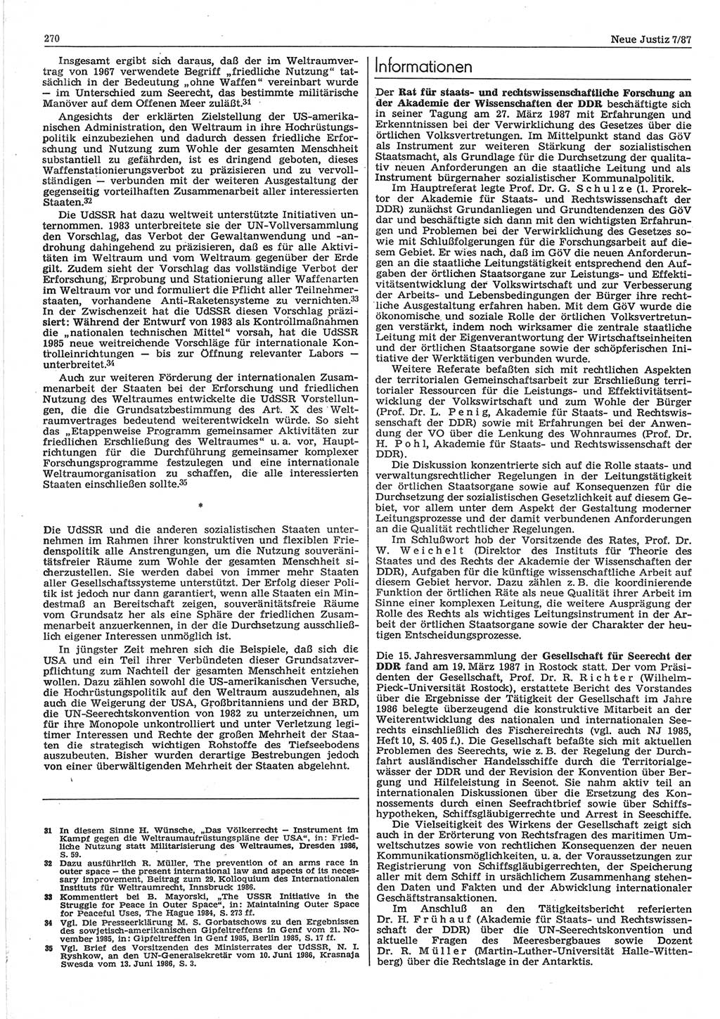 Neue Justiz (NJ), Zeitschrift für sozialistisches Recht und Gesetzlichkeit [Deutsche Demokratische Republik (DDR)], 41. Jahrgang 1987, Seite 270 (NJ DDR 1987, S. 270)