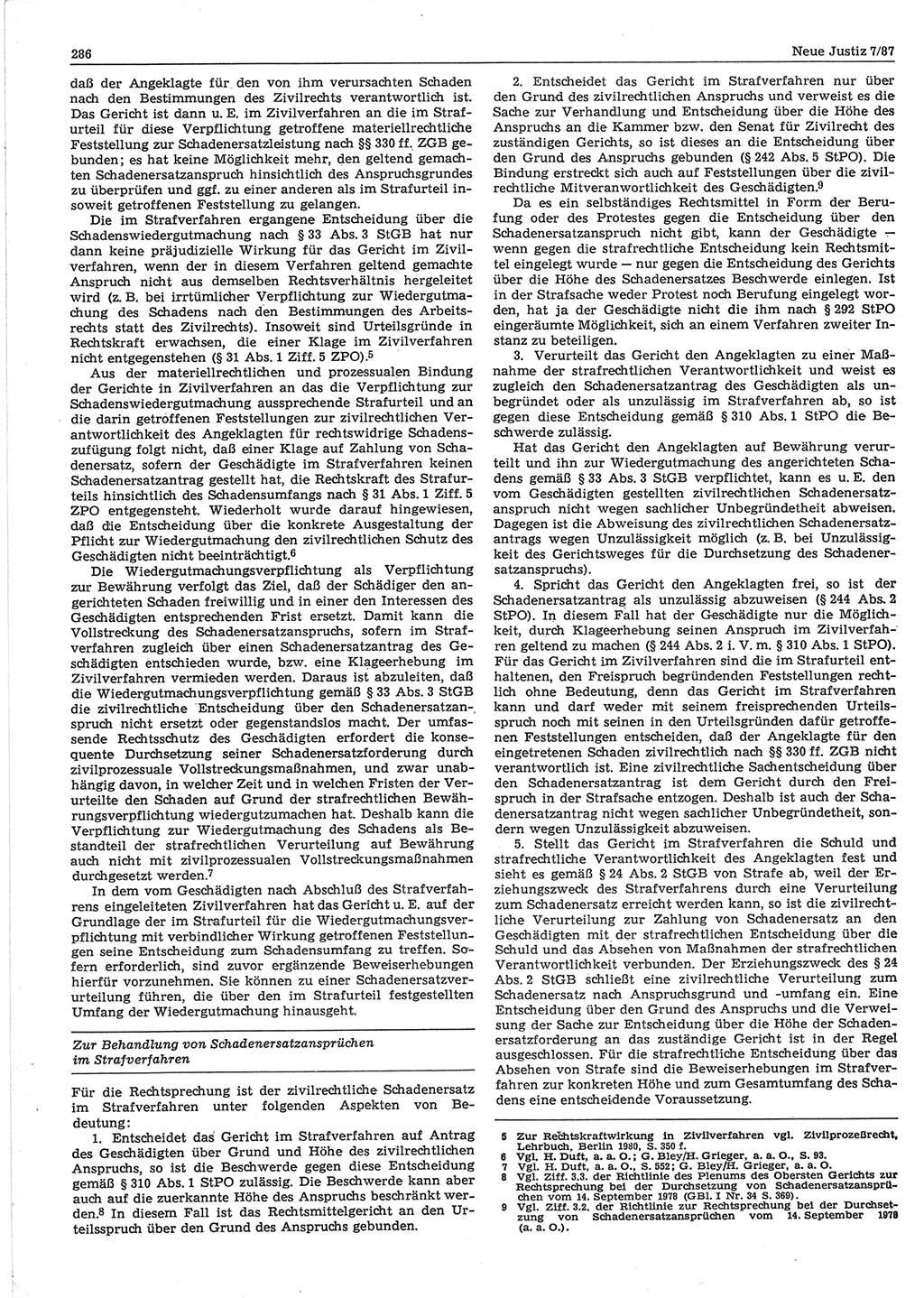 Neue Justiz (NJ), Zeitschrift für sozialistisches Recht und Gesetzlichkeit [Deutsche Demokratische Republik (DDR)], 41. Jahrgang 1987, Seite 286 (NJ DDR 1987, S. 286)