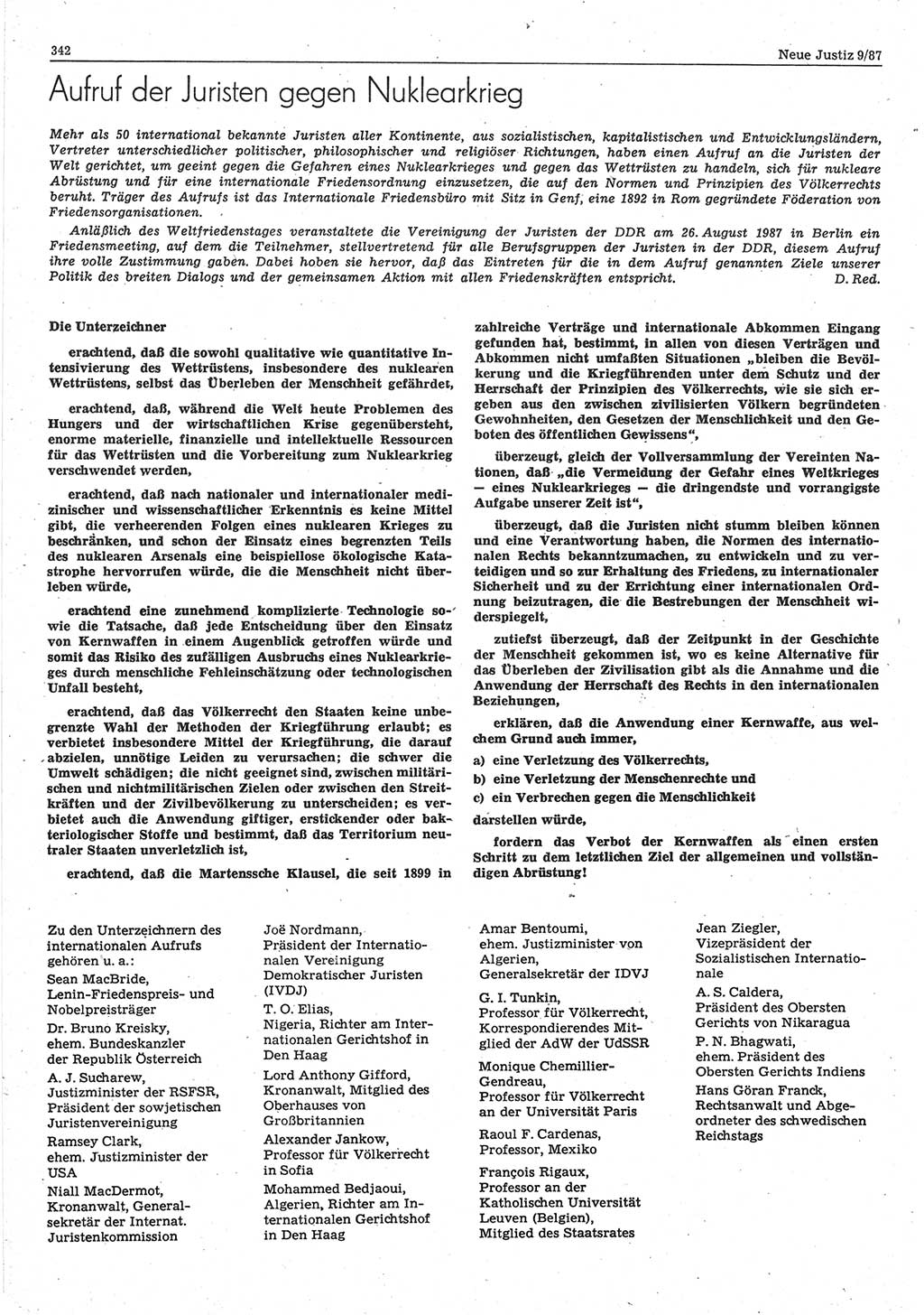 Neue Justiz (NJ), Zeitschrift für sozialistisches Recht und Gesetzlichkeit [Deutsche Demokratische Republik (DDR)], 41. Jahrgang 1987, Seite 342 (NJ DDR 1987, S. 342)