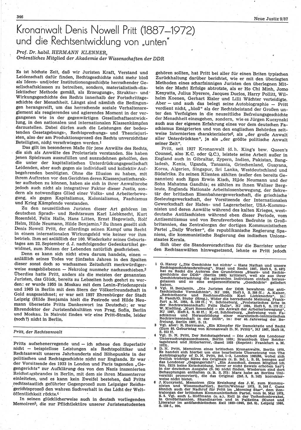 Neue Justiz (NJ), Zeitschrift für sozialistisches Recht und Gesetzlichkeit [Deutsche Demokratische Republik (DDR)], 41. Jahrgang 1987, Seite 346 (NJ DDR 1987, S. 346)