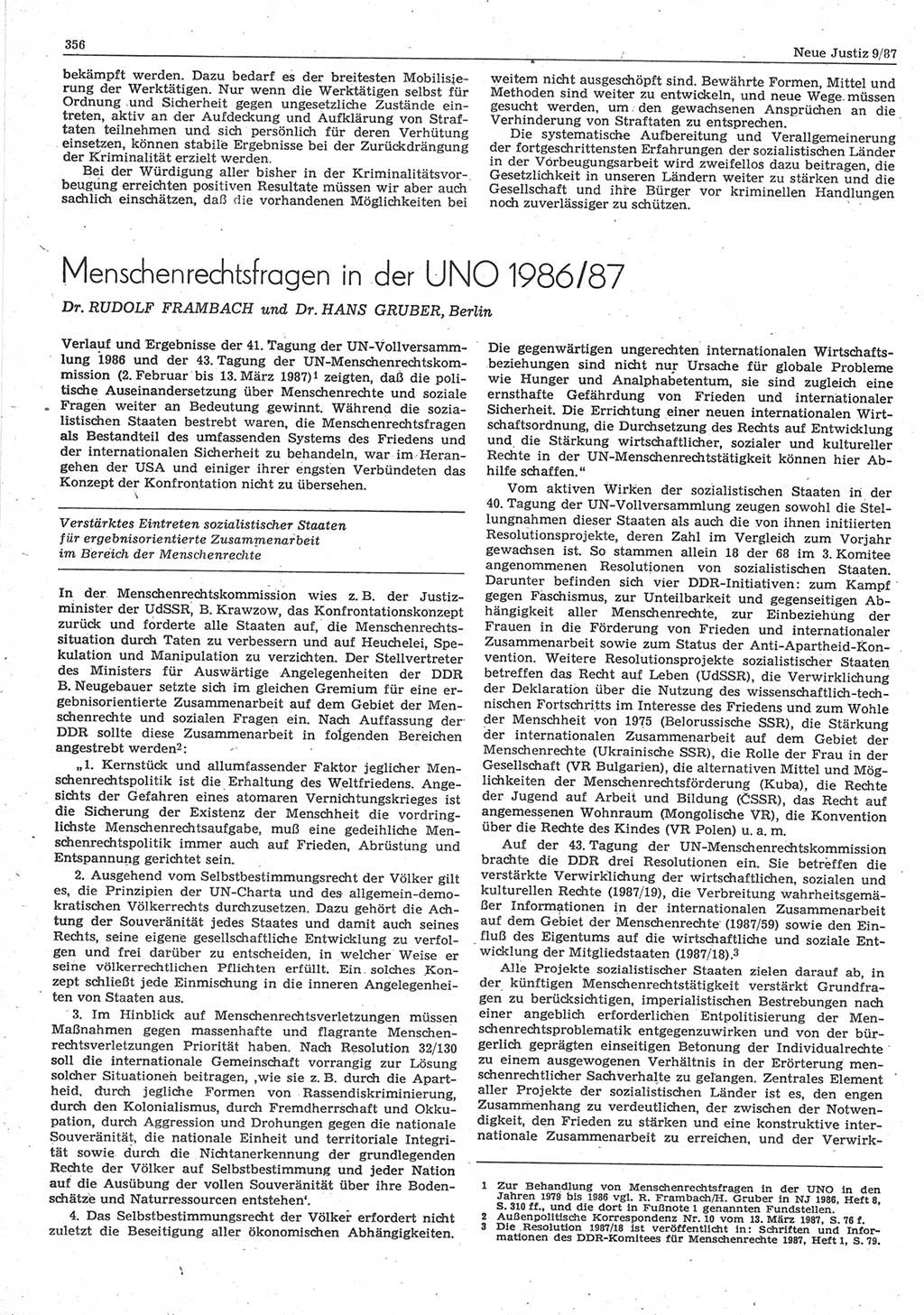 Neue Justiz (NJ), Zeitschrift für sozialistisches Recht und Gesetzlichkeit [Deutsche Demokratische Republik (DDR)], 41. Jahrgang 1987, Seite 356 (NJ DDR 1987, S. 356)