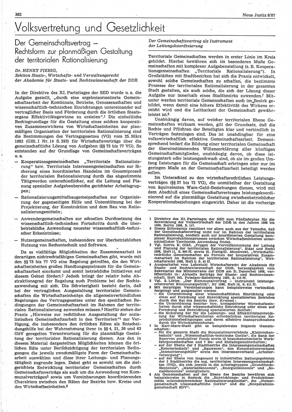 Neue Justiz (NJ), Zeitschrift für sozialistisches Recht und Gesetzlichkeit [Deutsche Demokratische Republik (DDR)], 41. Jahrgang 1987, Seite 362 (NJ DDR 1987, S. 362)