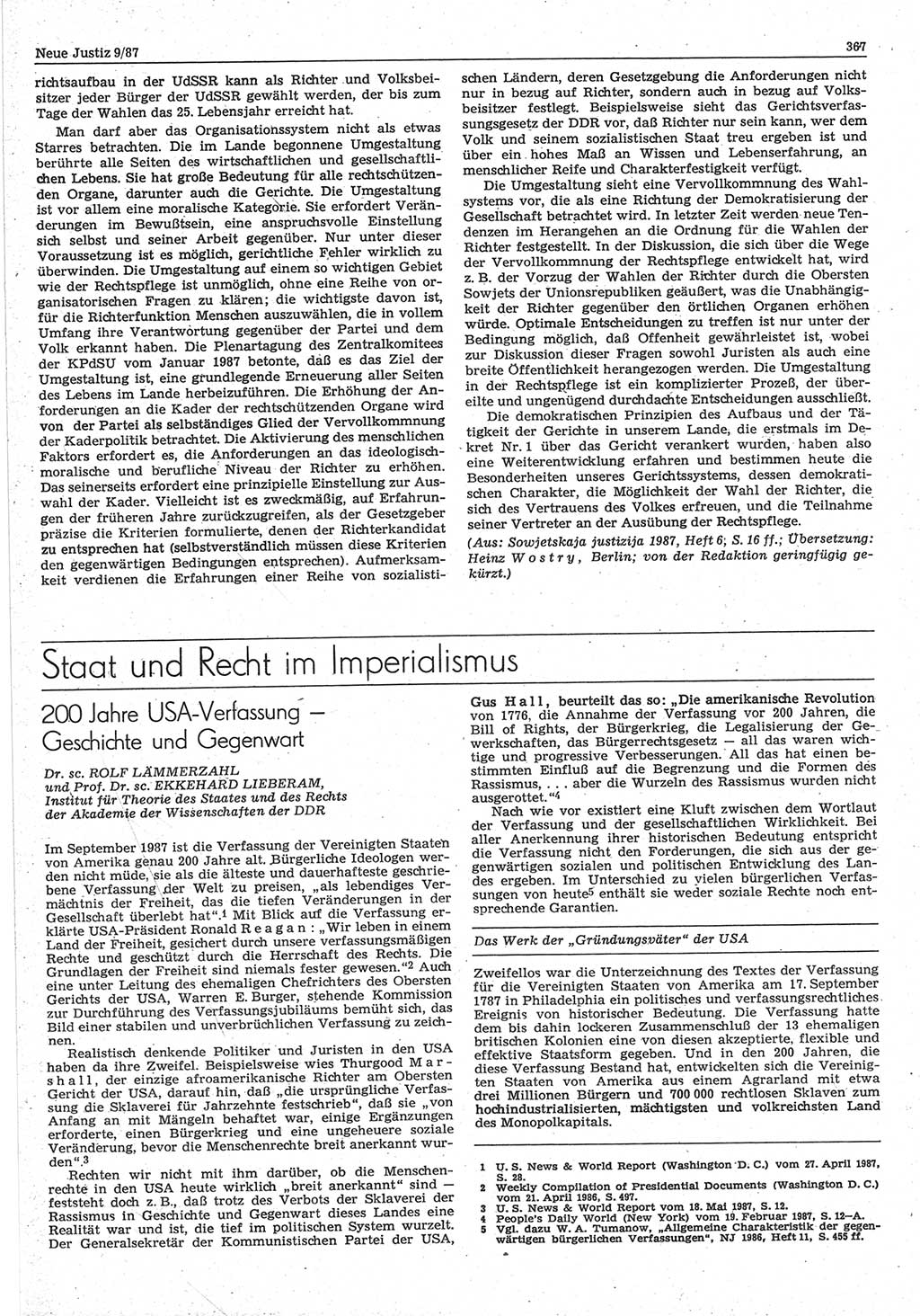 Neue Justiz (NJ), Zeitschrift für sozialistisches Recht und Gesetzlichkeit [Deutsche Demokratische Republik (DDR)], 41. Jahrgang 1987, Seite 367 (NJ DDR 1987, S. 367)