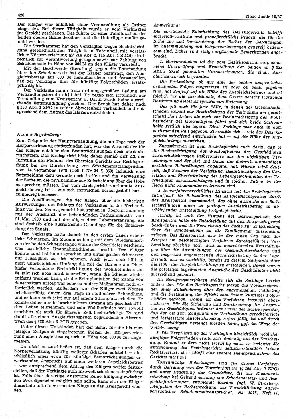 Neue Justiz (NJ), Zeitschrift für sozialistisches Recht und Gesetzlichkeit [Deutsche Demokratische Republik (DDR)], 41. Jahrgang 1987, Seite 426 (NJ DDR 1987, S. 426)