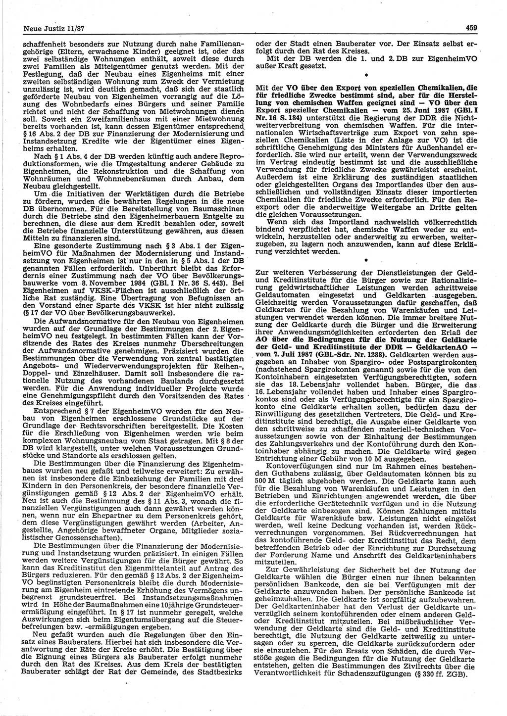 Neue Justiz (NJ), Zeitschrift für sozialistisches Recht und Gesetzlichkeit [Deutsche Demokratische Republik (DDR)], 41. Jahrgang 1987, Seite 459 (NJ DDR 1987, S. 459)