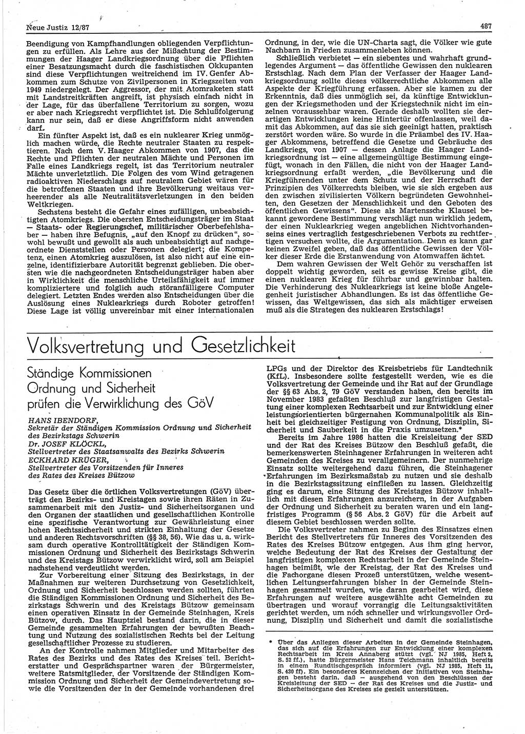 Neue Justiz (NJ), Zeitschrift für sozialistisches Recht und Gesetzlichkeit [Deutsche Demokratische Republik (DDR)], 41. Jahrgang 1987, Seite 487 (NJ DDR 1987, S. 487)