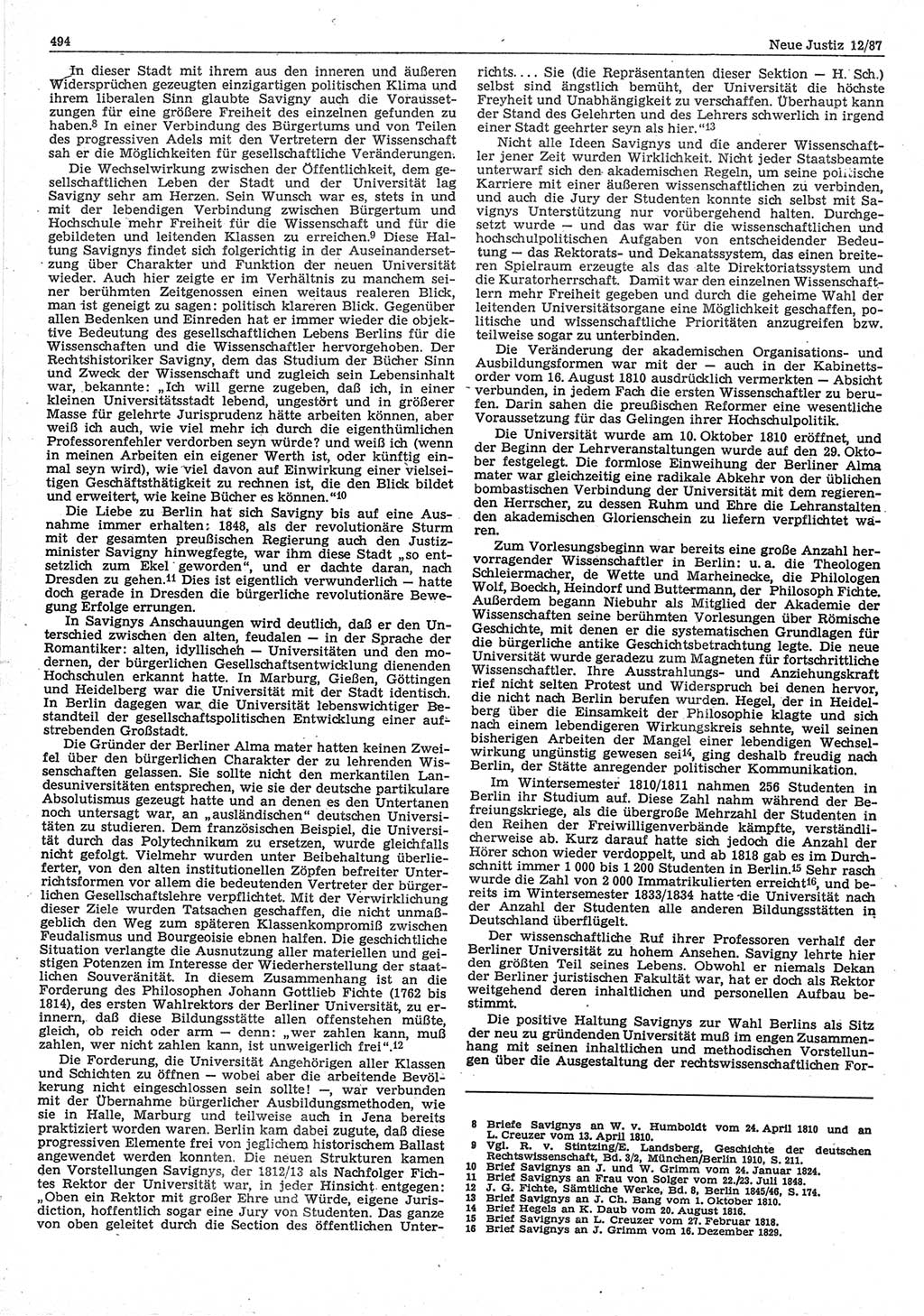 Neue Justiz (NJ), Zeitschrift für sozialistisches Recht und Gesetzlichkeit [Deutsche Demokratische Republik (DDR)], 41. Jahrgang 1987, Seite 494 (NJ DDR 1987, S. 494)